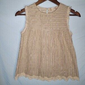 Altar'd State Sleeveless Tan/Cream Linen Top Womens Size XS